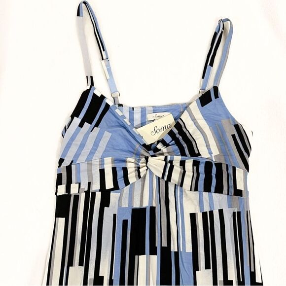 Soma Twist Front Maxi Dress Geometric Print Stretch Knit Black Blue Cream XS NWT - Picture 4 of 14